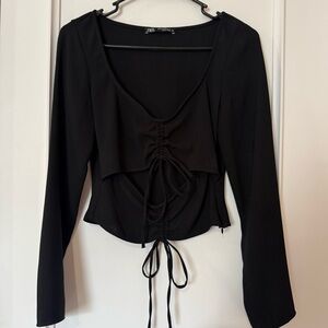 Zara Elegant Black Ruched Blouse